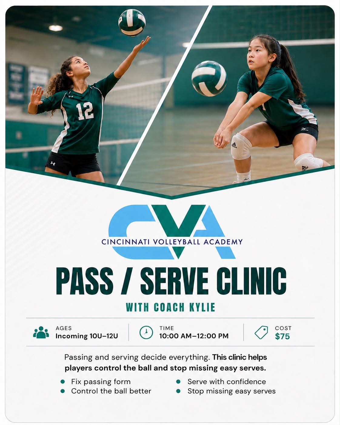 Cincinnati Volleyball Academy Pass and Serve Clinic with Coach Kylie