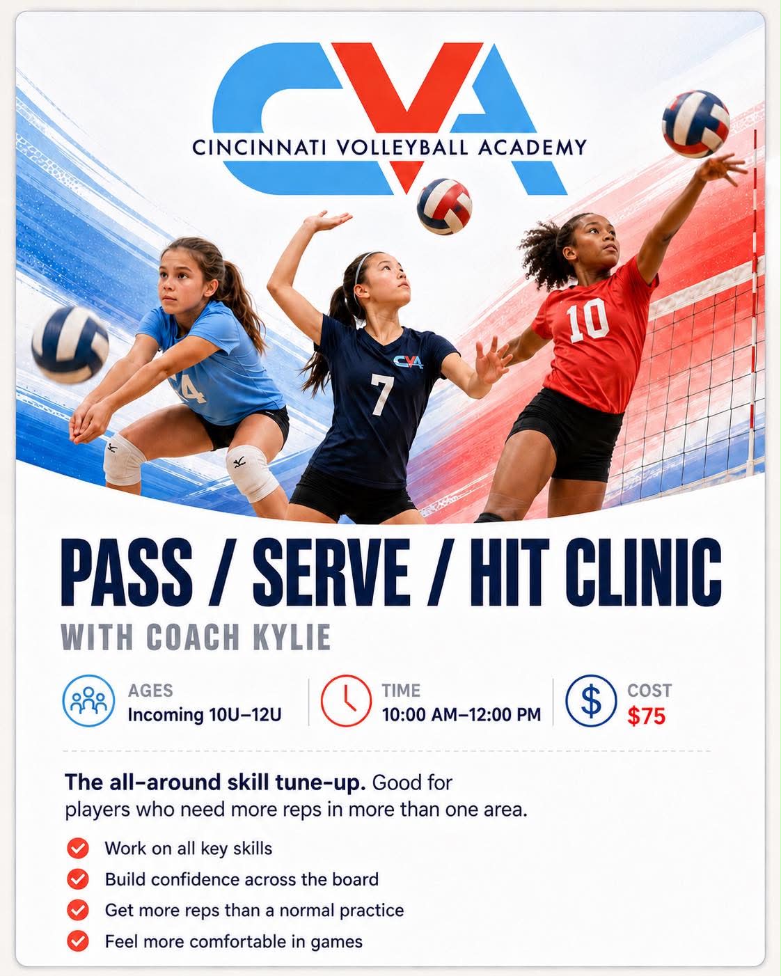Cincinnati Volleyball Academy Pass Serve Hit Clinic
